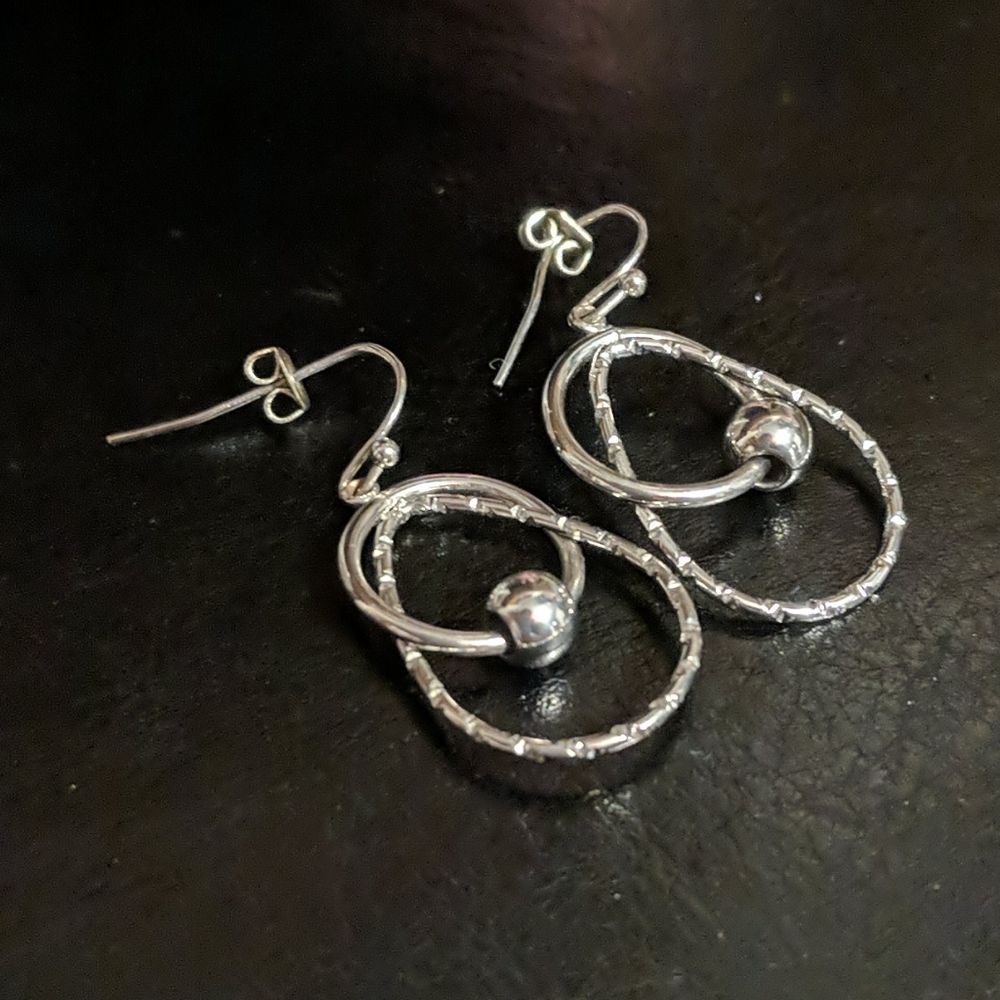 Silver Circle Style Dangle Earrings - image 2